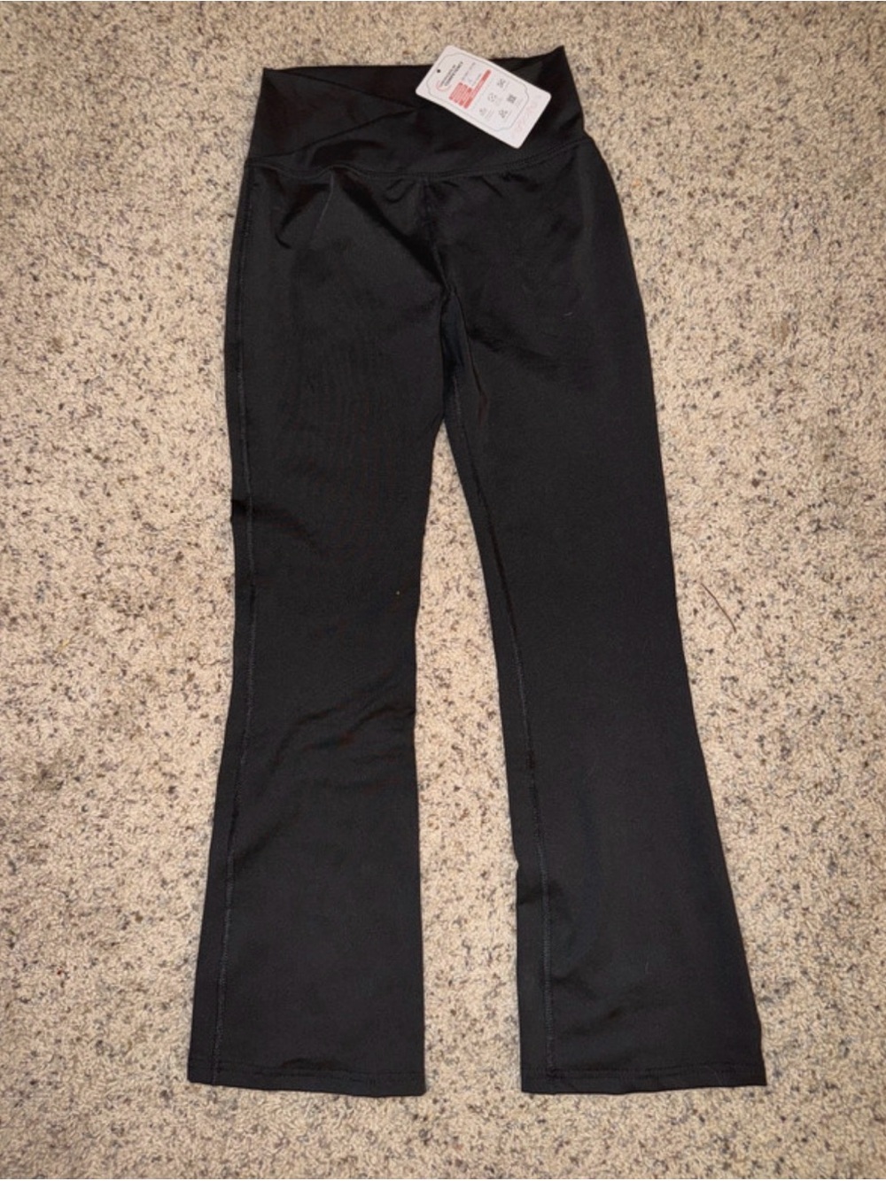 Girls Black Flare Leggings with Crossover Waistband - Unbranded